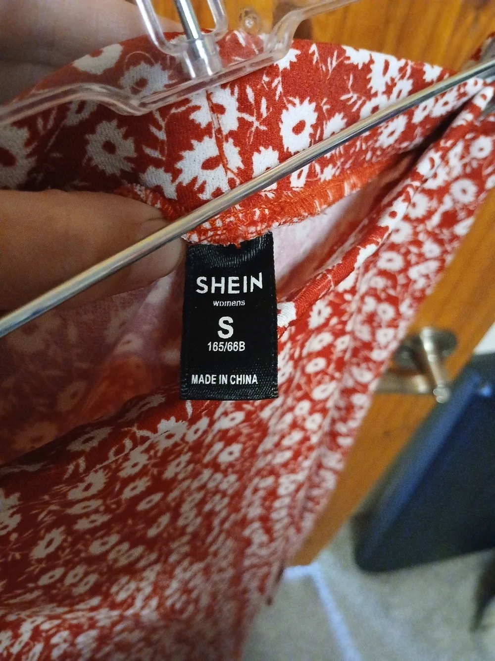 SHEIN Red Midi Skirt with White Daisy Print